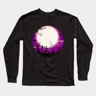 Halloween Scene Art without Witch Circular Shape Long Sleeve T-Shirt